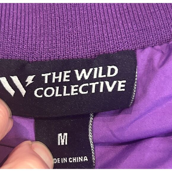 Wild Collective Purple Football Minnesota Vikings Ombre Puff Jacket Coat Medium - Picture 4 of 4